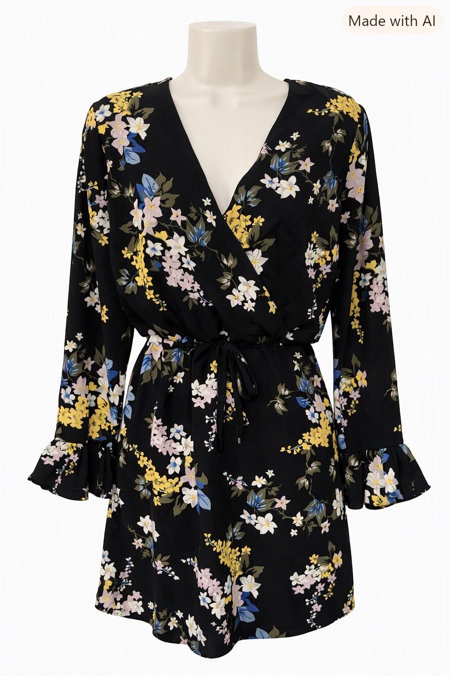 NEW! Black Tape Floral Dress - Size Small